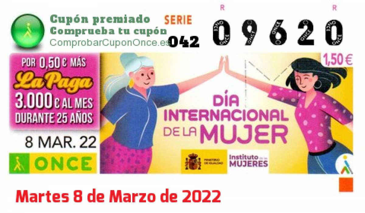 Cupón ONCE premiado el Martes 8/3/2022