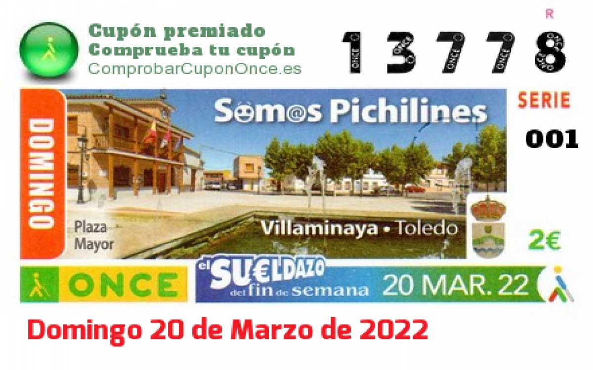 Sueldazo ONCE premiado el Domingo 20/3/2022
