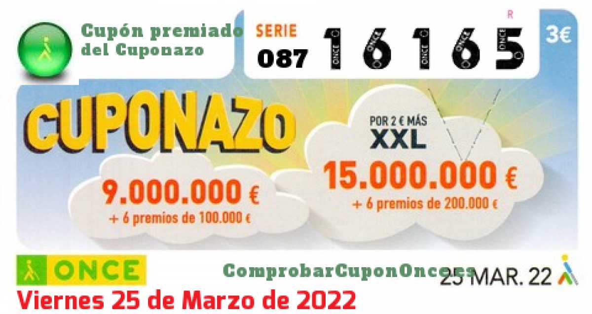 Cuponazo ONCE premiado el Viernes 25/3/2022