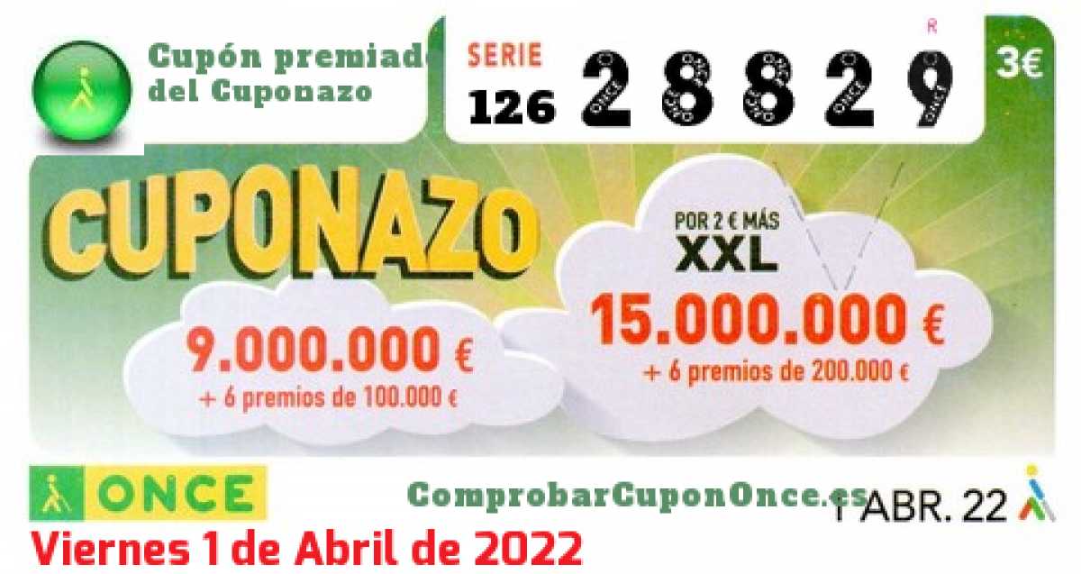 Cuponazo ONCE premiado el Viernes 1/4/2022