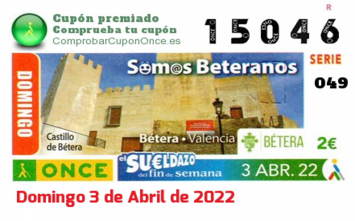 Sueldazo ONCE premiado el Domingo 3/4/2022