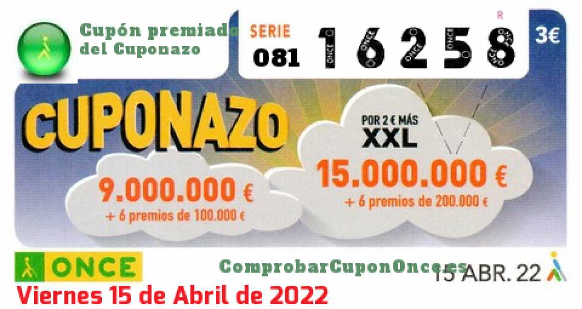 Cuponazo ONCE premiado el Viernes 15/4/2022