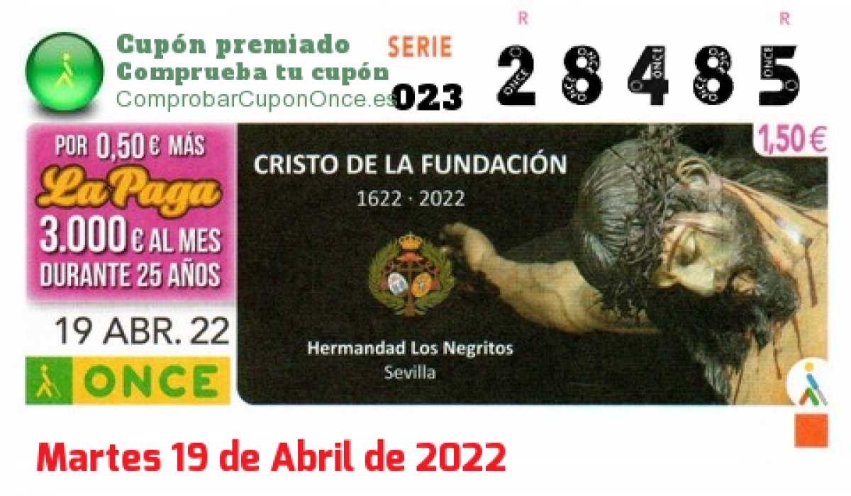 Cupón ONCE premiado el Martes 19/4/2022