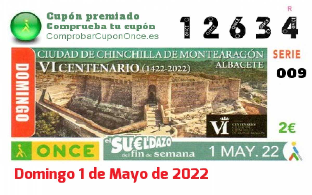 Sueldazo ONCE premiado el Domingo 1/5/2022