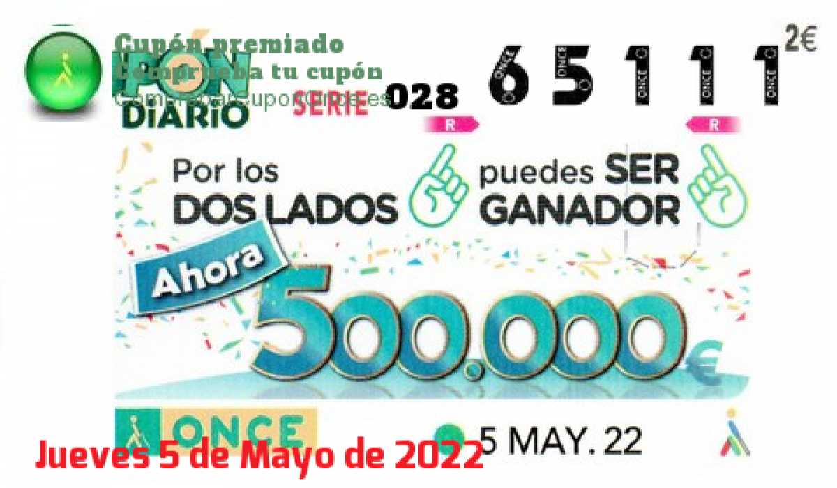 Cupón ONCE premiado el Jueves 5/5/2022