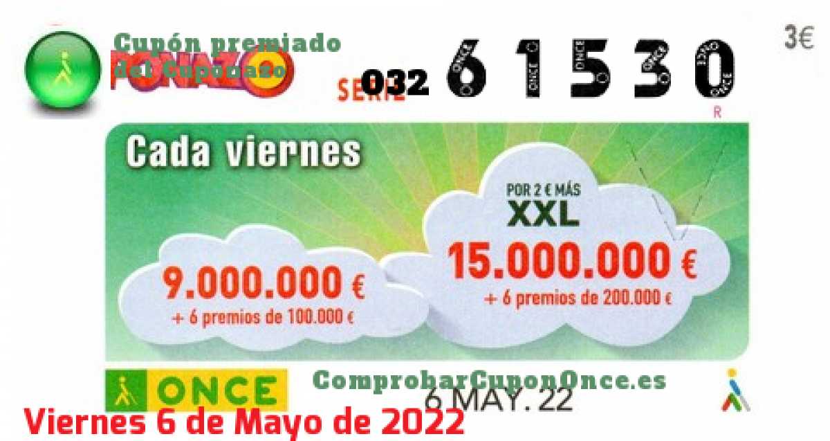 Cuponazo ONCE premiado el Viernes 6/5/2022