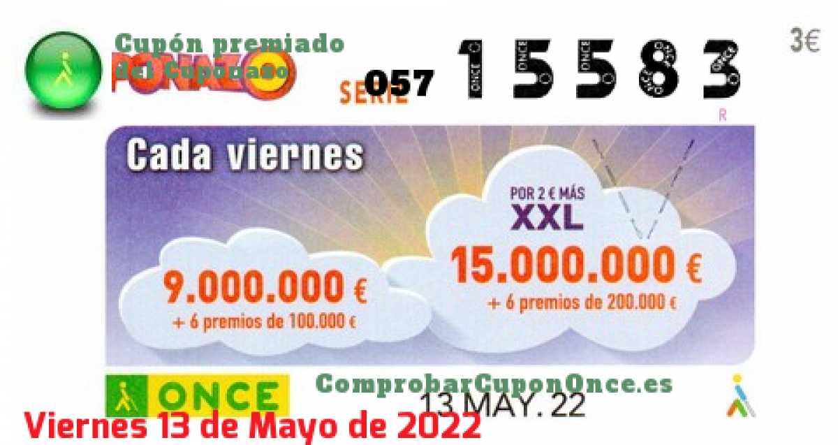 Cuponazo ONCE premiado el Viernes 13/5/2022