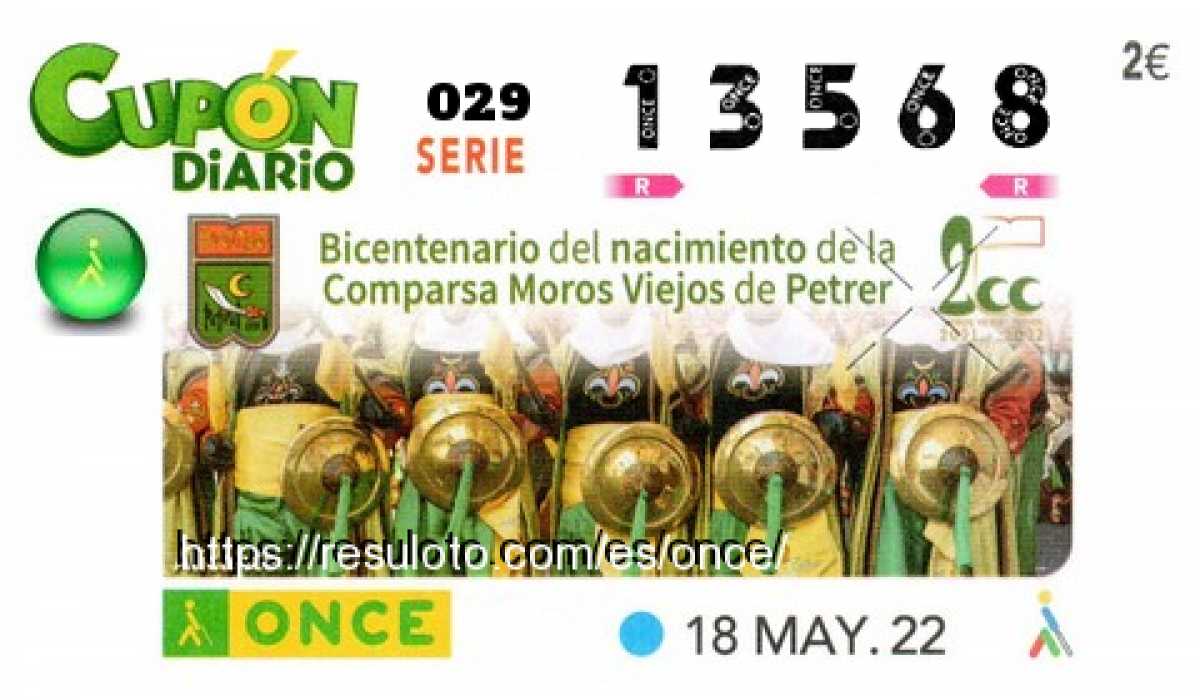 Cupón ONCE premiado el Miercoles 18/5/2022