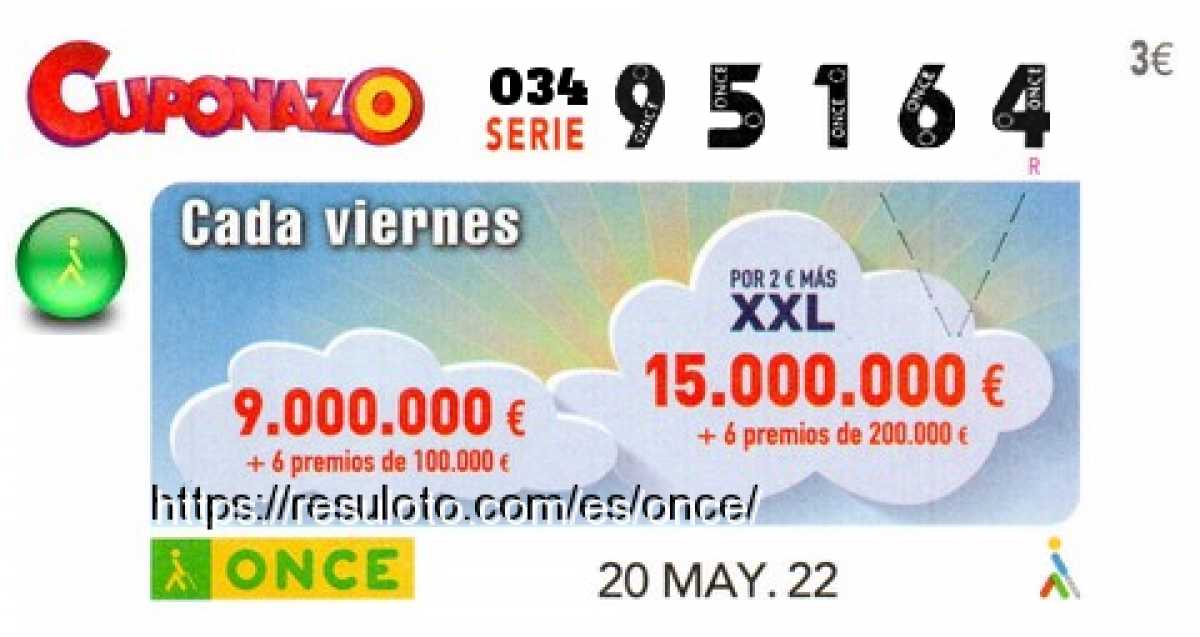 Cuponazo ONCE premiado el Viernes 20/5/2022
