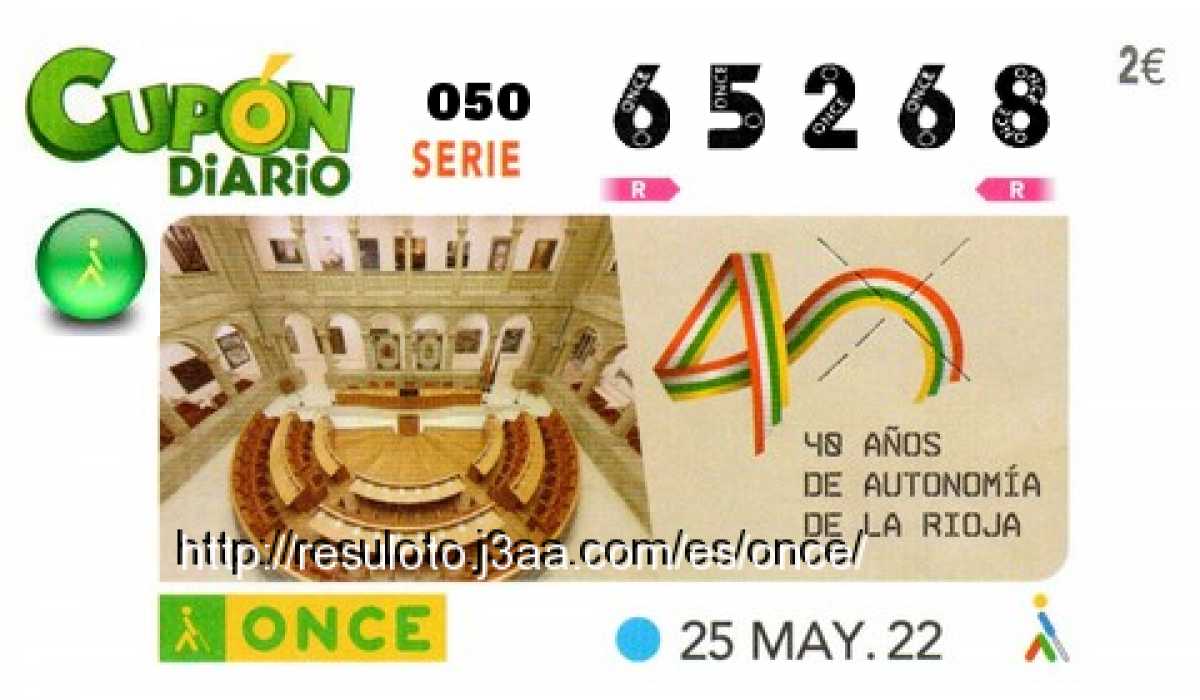 Cupón ONCE premiado el Miercoles 25/5/2022