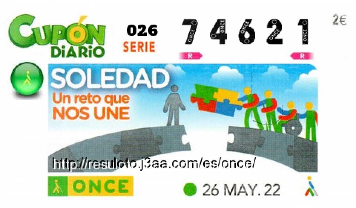 Cupón ONCE premiado el Jueves 26/5/2022