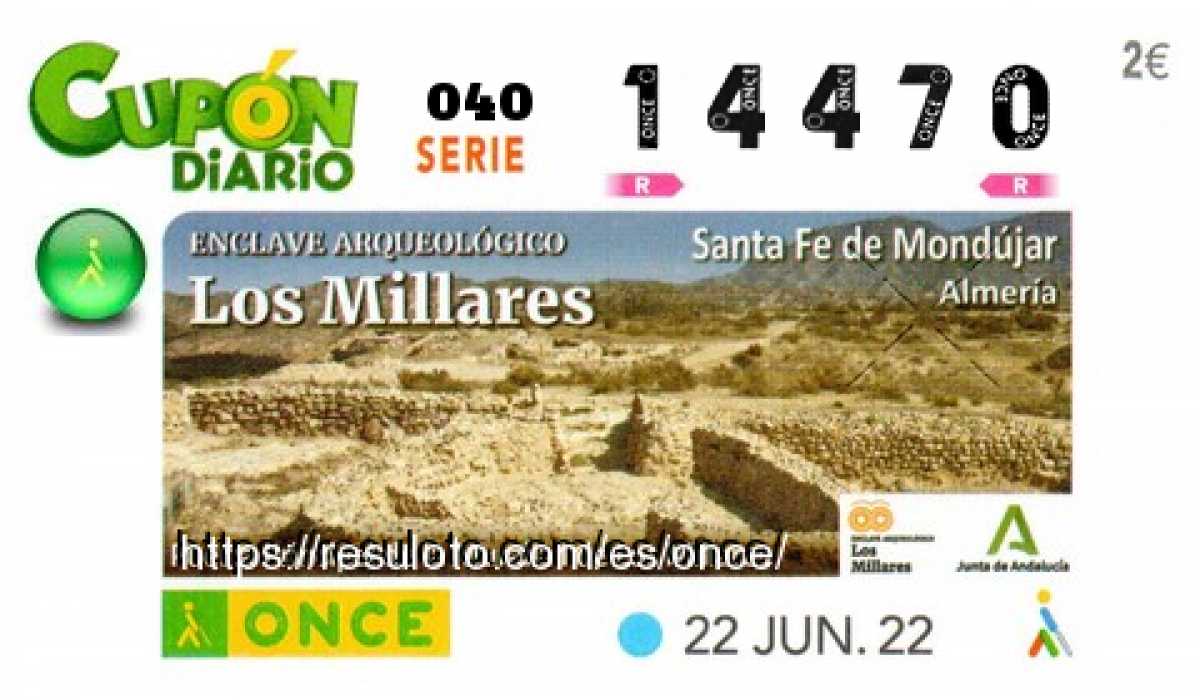 Cupón ONCE premiado el Miercoles 22/6/2022