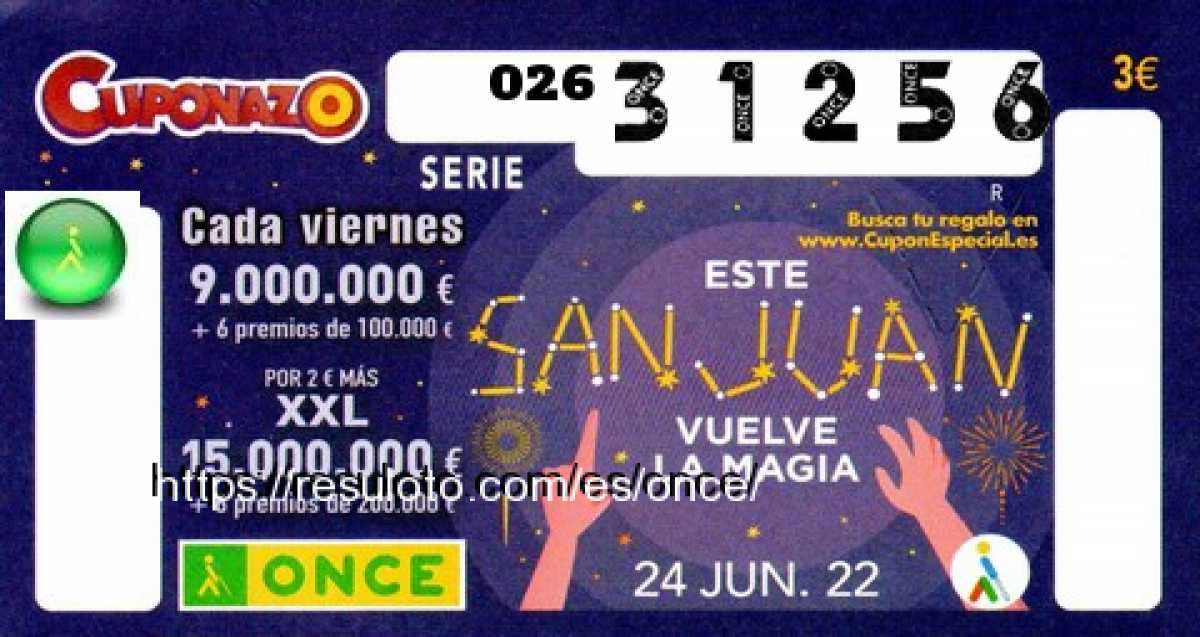 Cuponazo ONCE premiado el Viernes 24/6/2022