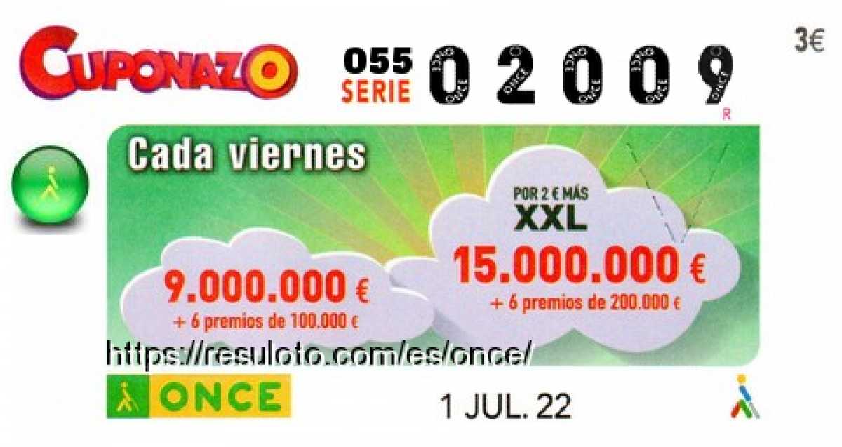 Cuponazo ONCE premiado el Viernes 1/7/2022