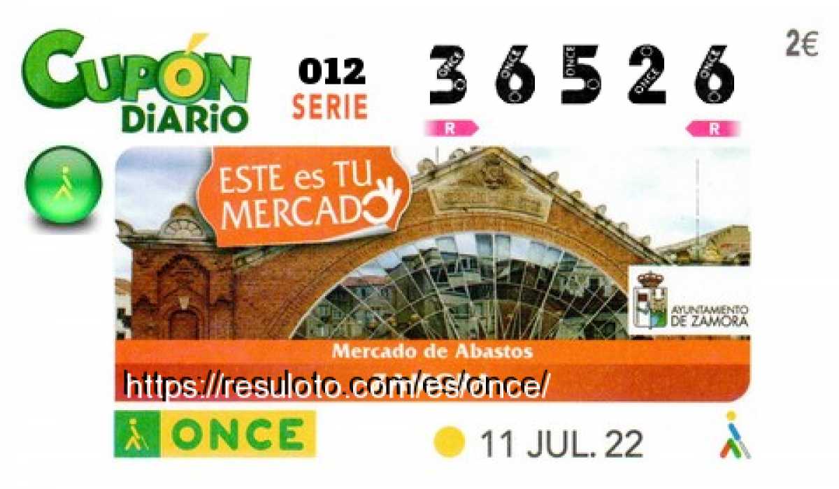 Cupón ONCE premiado el Lunes 11/7/2022