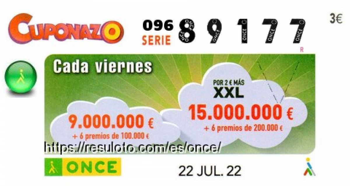 Cuponazo ONCE premiado el Viernes 22/7/2022