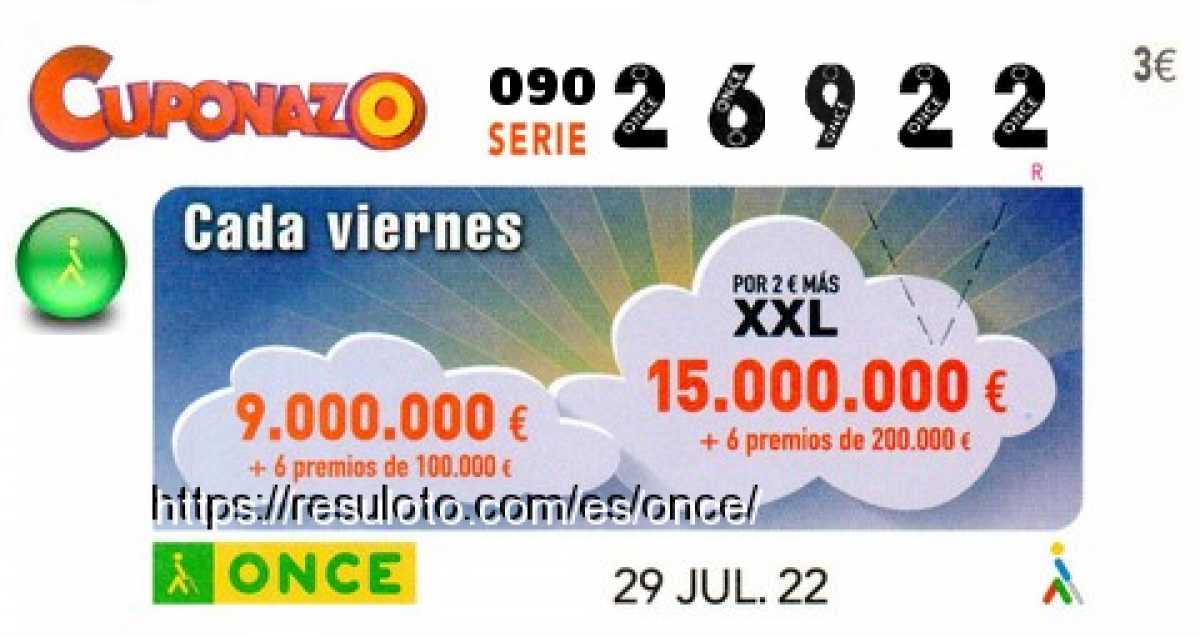 Cuponazo ONCE premiado el Viernes 29/7/2022