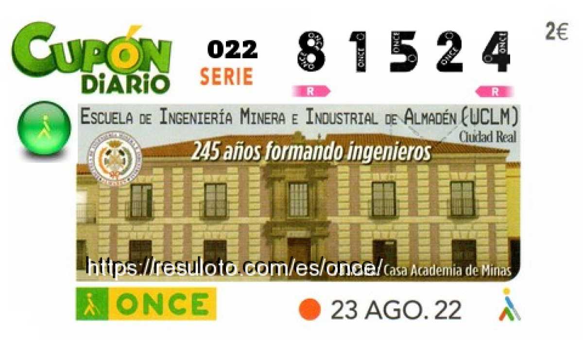 Cupón ONCE premiado el Martes 23/8/2022