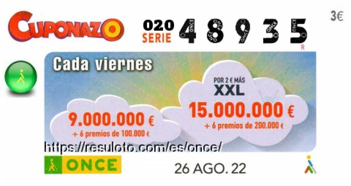 Cuponazo ONCE premiado el Viernes 26/8/2022