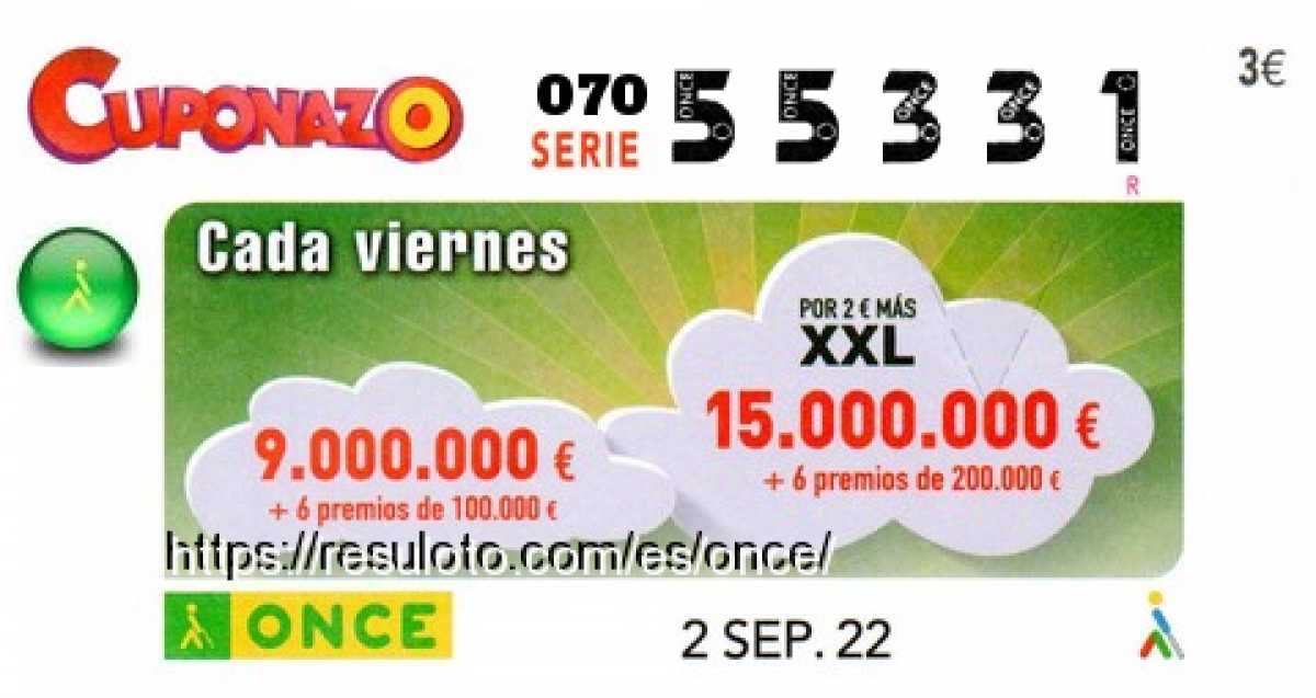 Cuponazo ONCE premiado el Viernes 2/9/2022