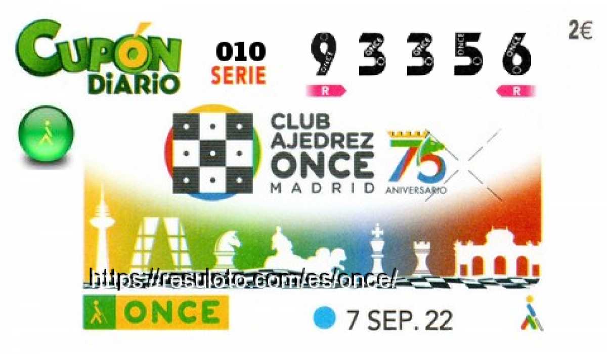 Cupón ONCE premiado el Miercoles 7/9/2022