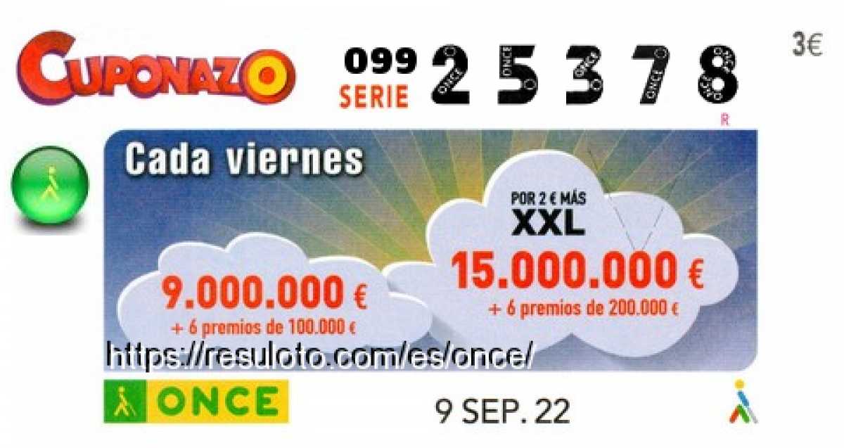 Cuponazo ONCE premiado el Viernes 9/9/2022