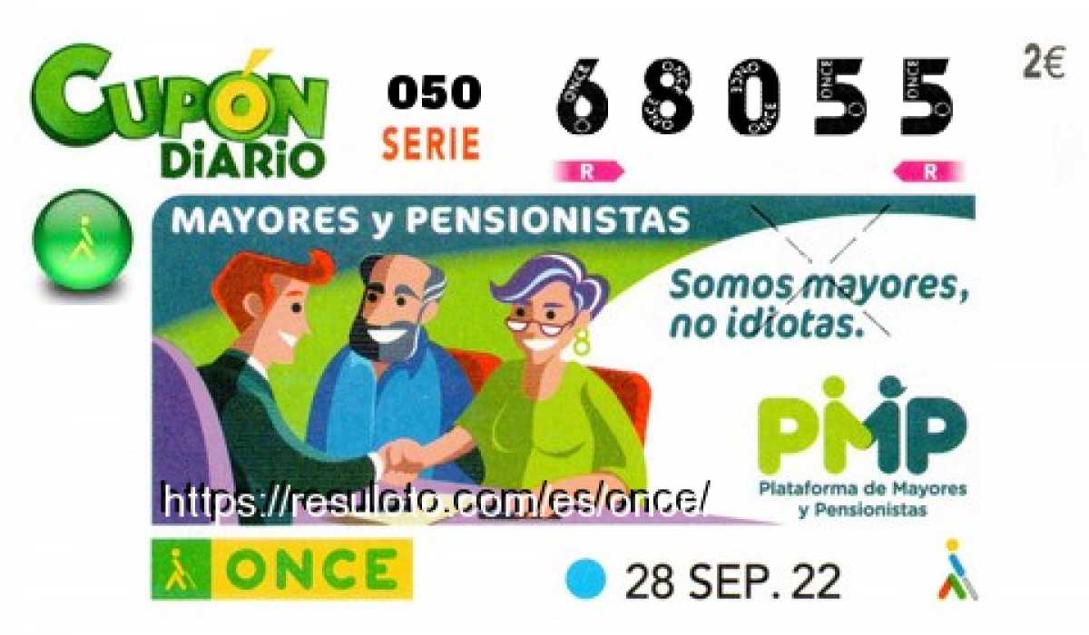 Cupón ONCE premiado el Miercoles 28/9/2022