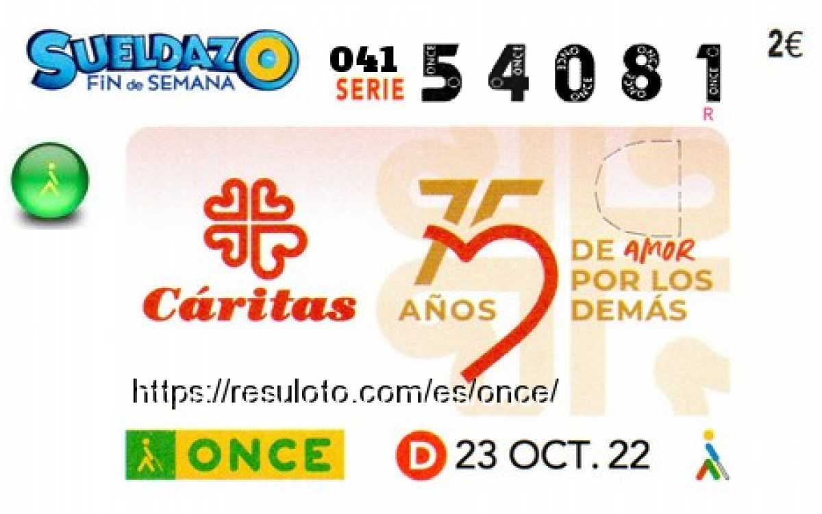 Sueldazo ONCE premiado el Domingo 23/10/2022