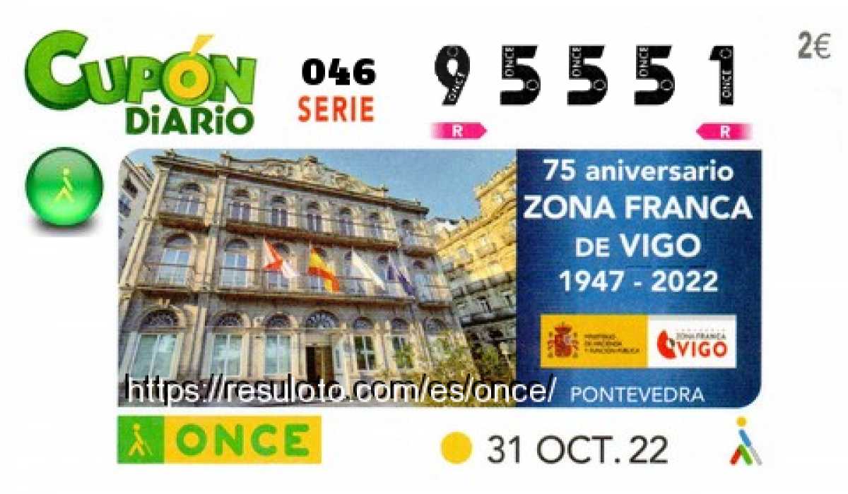 Cupón ONCE premiado el Lunes 31/10/2022