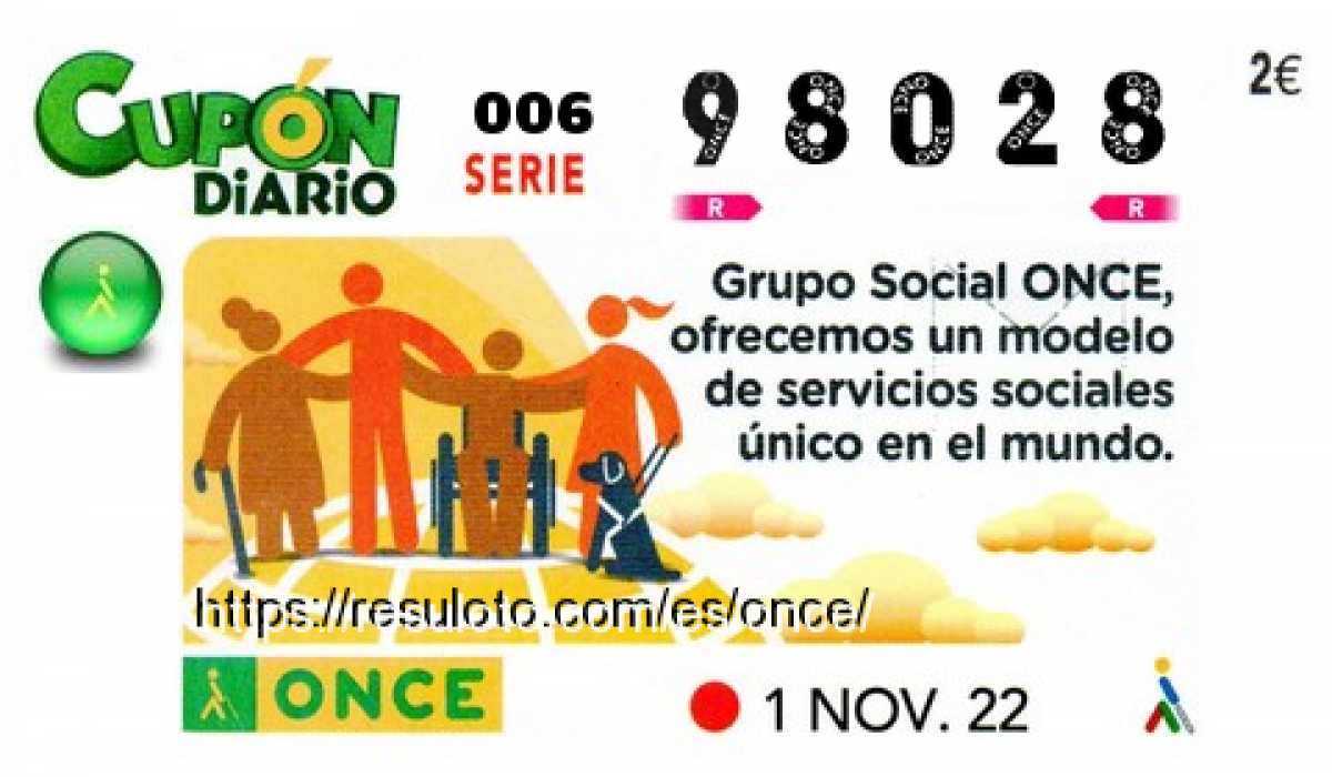 Cupón ONCE premiado el Martes 1/11/2022