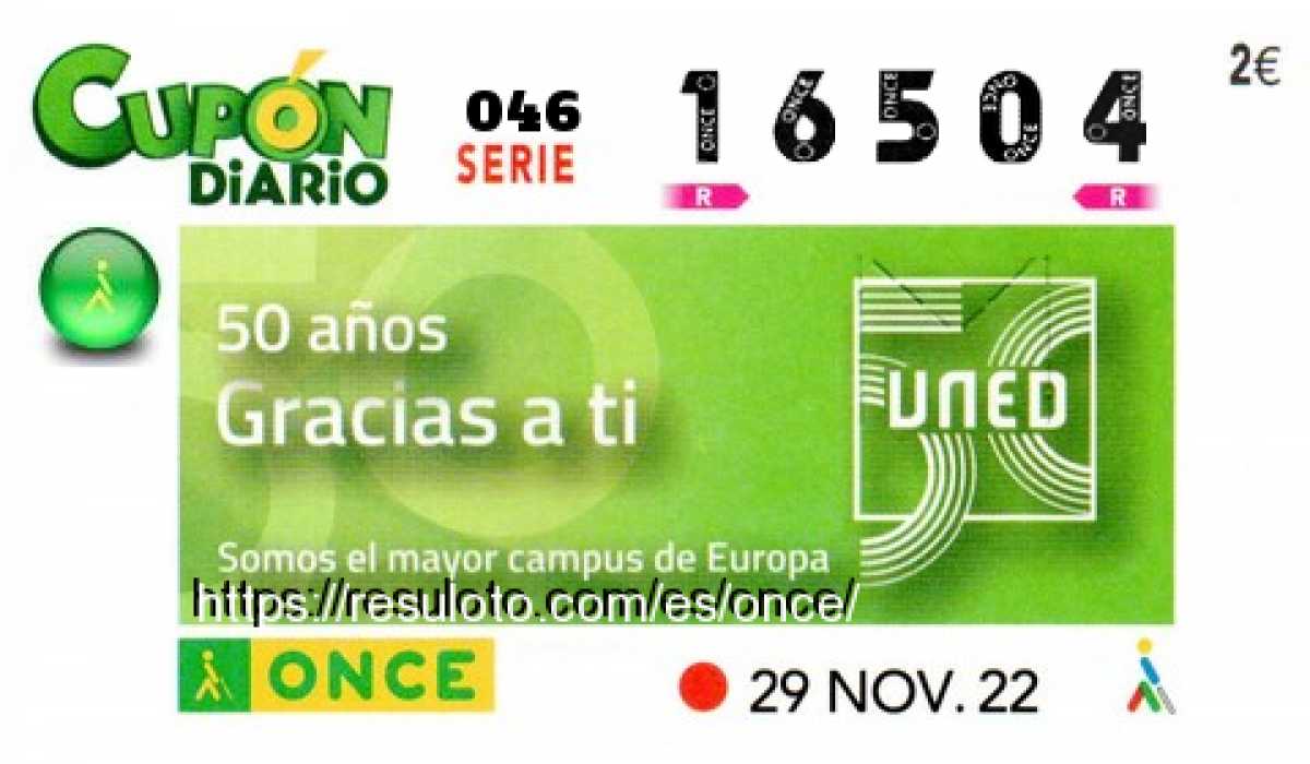 Cupón ONCE premiado el Martes 29/11/2022