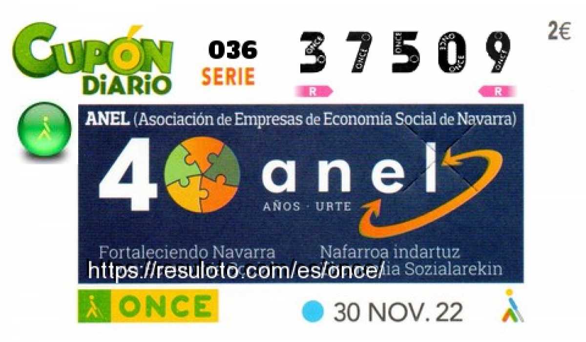 Cupón ONCE premiado el Miercoles 30/11/2022