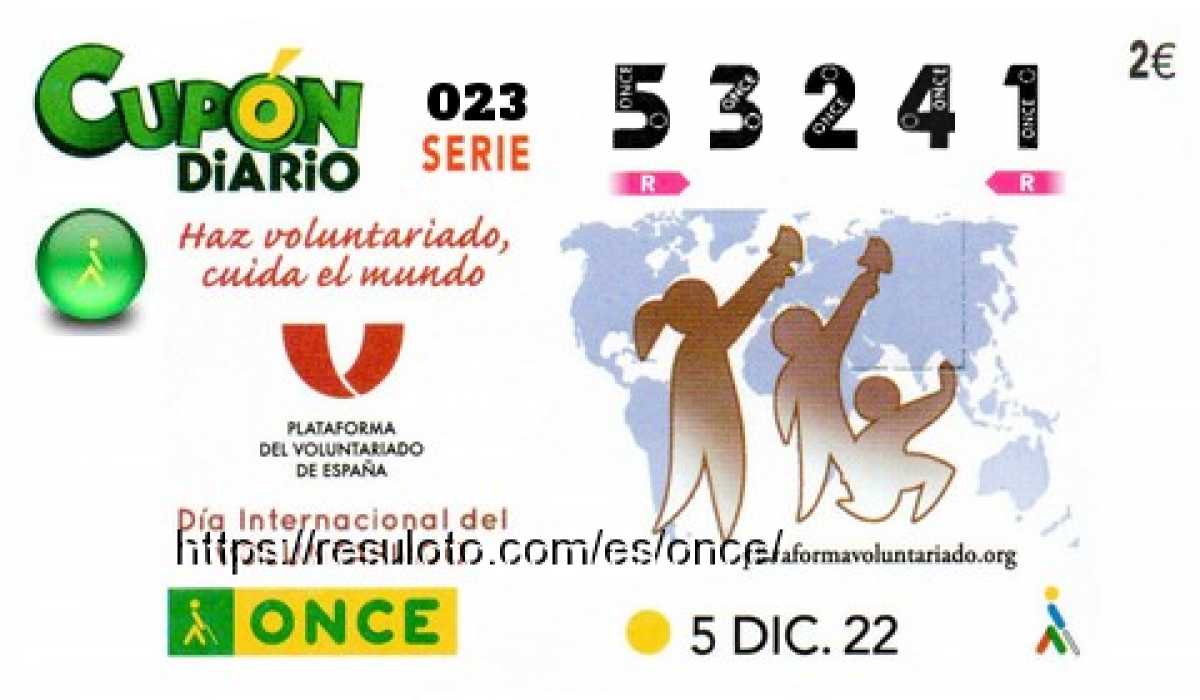 Cupón ONCE premiado el Lunes 5/12/2022