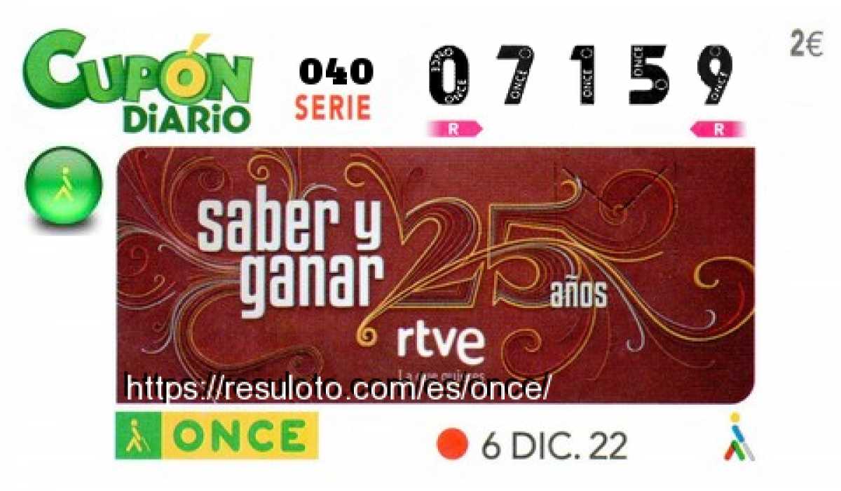 Cupón ONCE premiado el Martes 6/12/2022