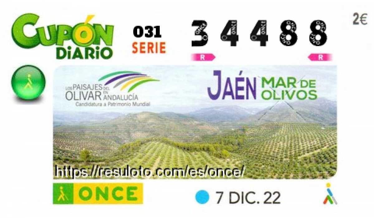 Cupón ONCE premiado el Miercoles 7/12/2022