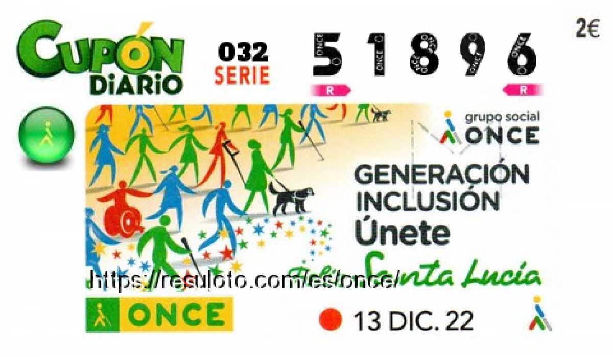 Cupón ONCE premiado el Martes 13/12/2022