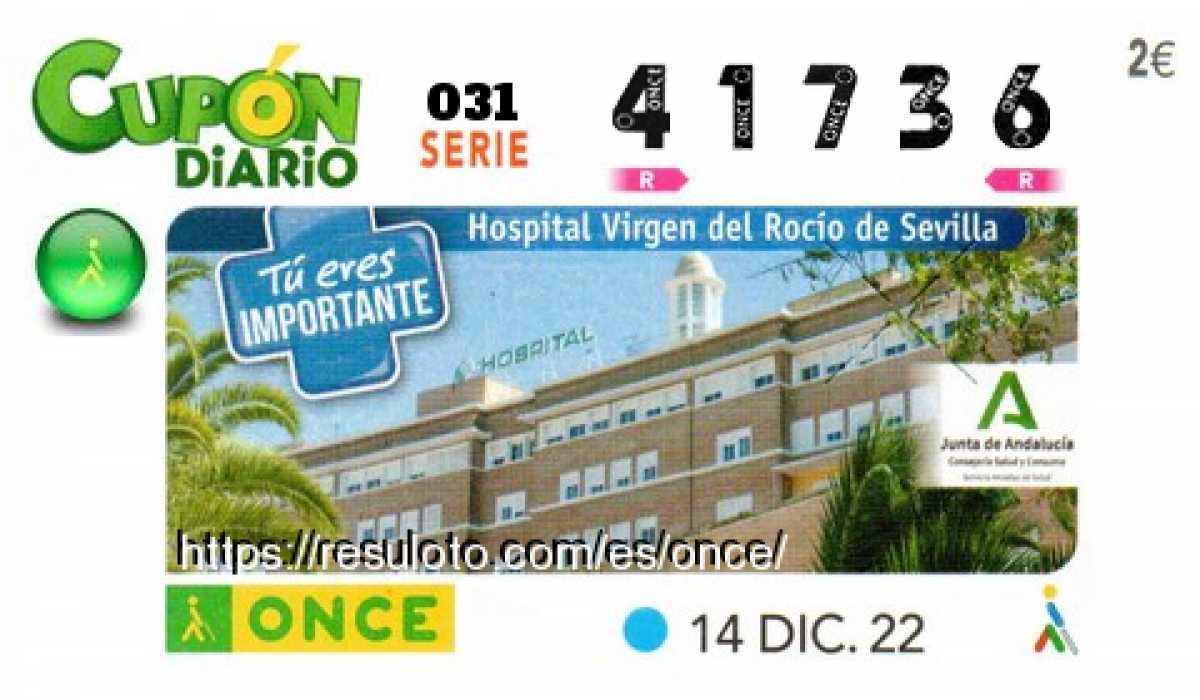 Cupón ONCE premiado el Miercoles 14/12/2022