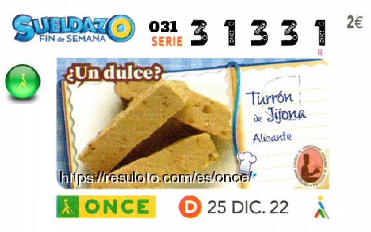 Sueldazo ONCE premiado el Domingo 25/12/2022