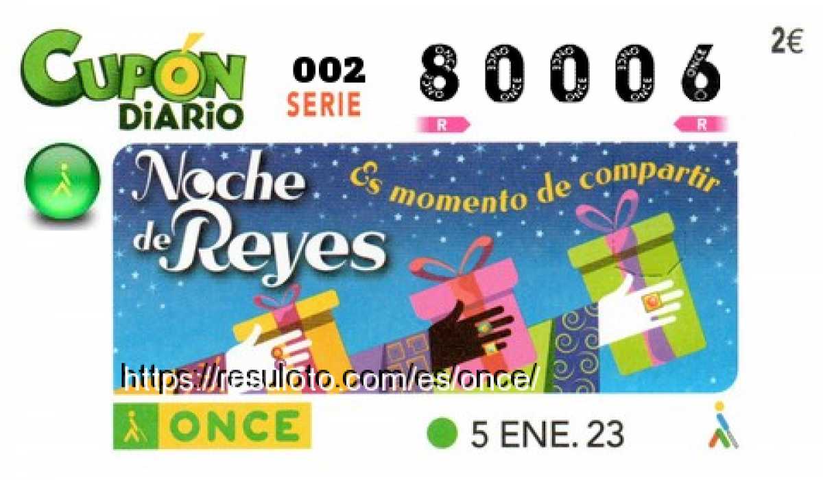 Cupón ONCE premiado el Jueves 5/1/2023