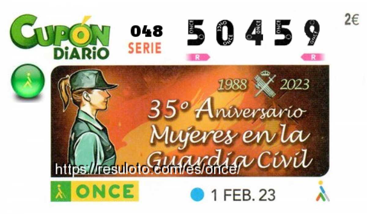 Cupón ONCE premiado el Miercoles 1/2/2023