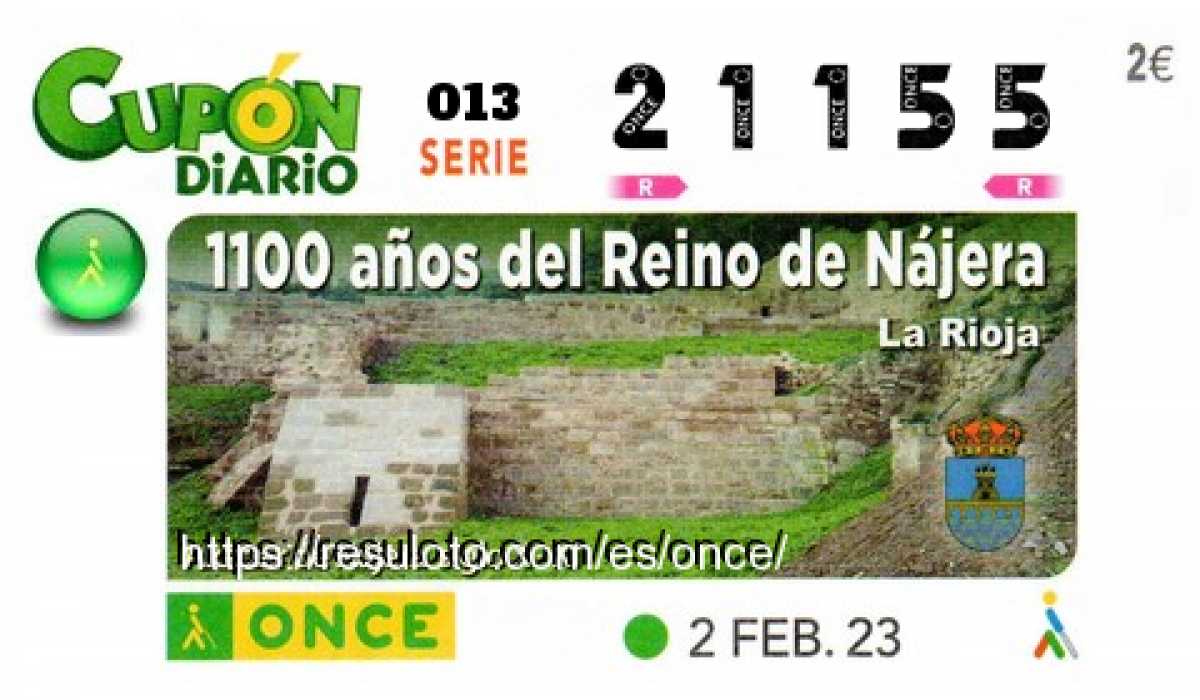 Cupón ONCE premiado el Jueves 2/2/2023