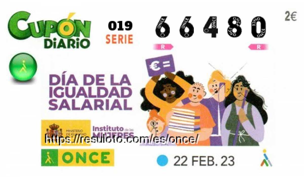 Cupón ONCE premiado el Miercoles 22/2/2023