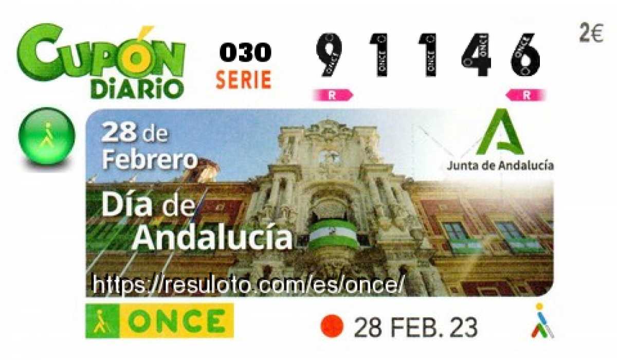 Cupón ONCE premiado el Martes 28/2/2023