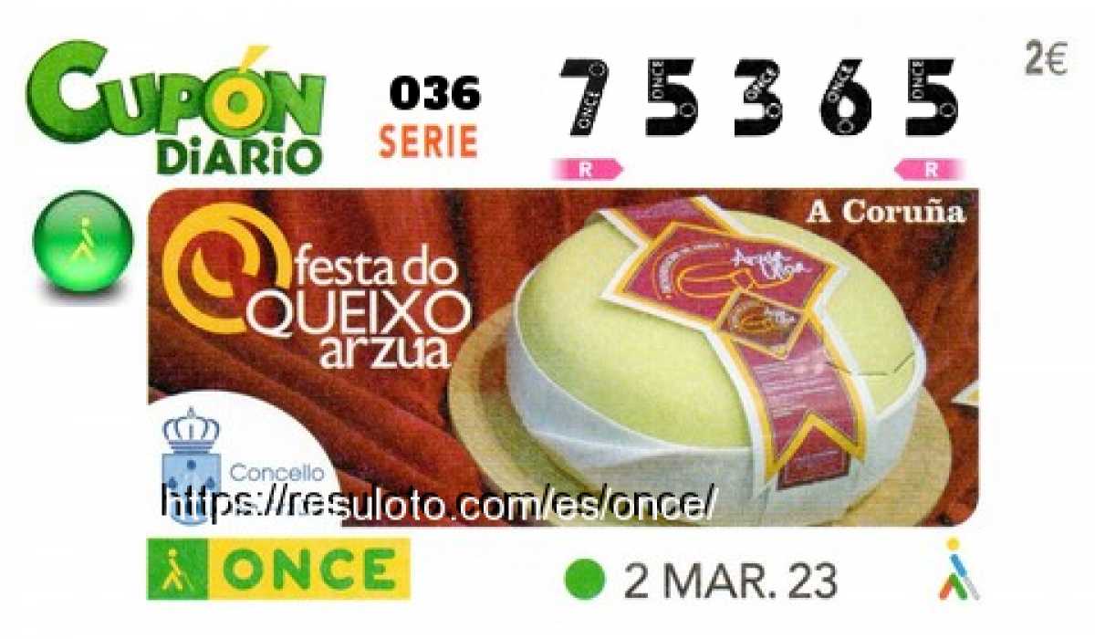 Cupón ONCE premiado el Jueves 2/3/2023