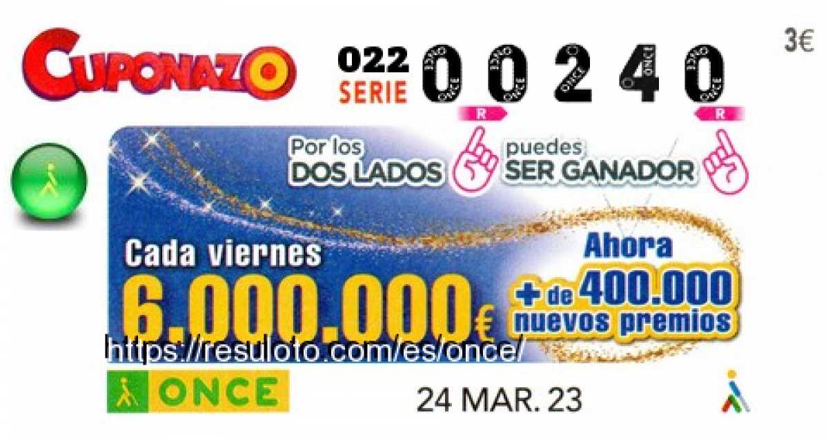 Cupón premiado en este sorteo