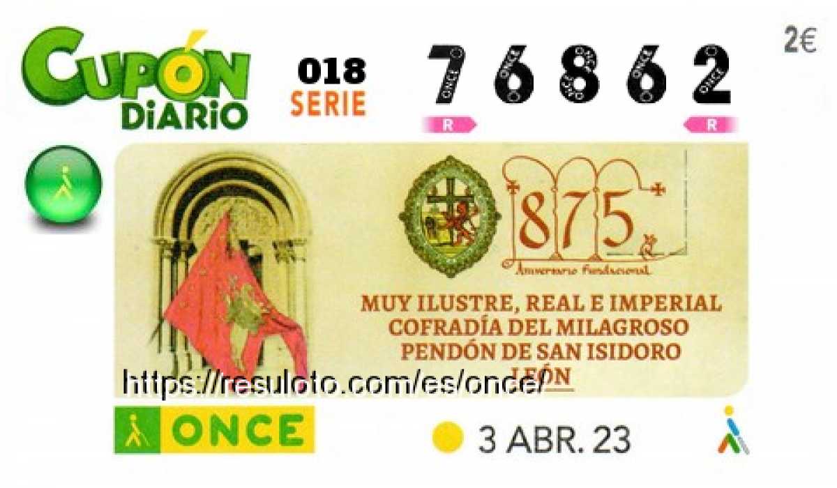 Cupón ONCE premiado el Lunes 3/4/2023