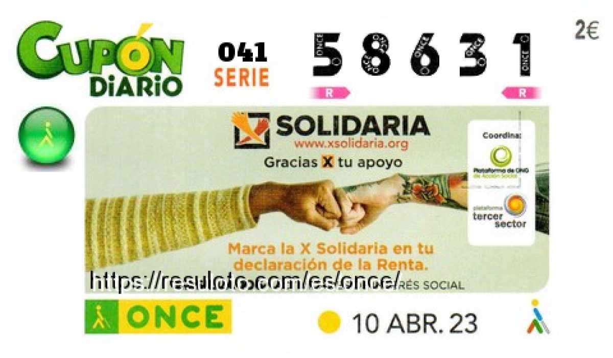 Cupón ONCE premiado el Lunes 10/4/2023