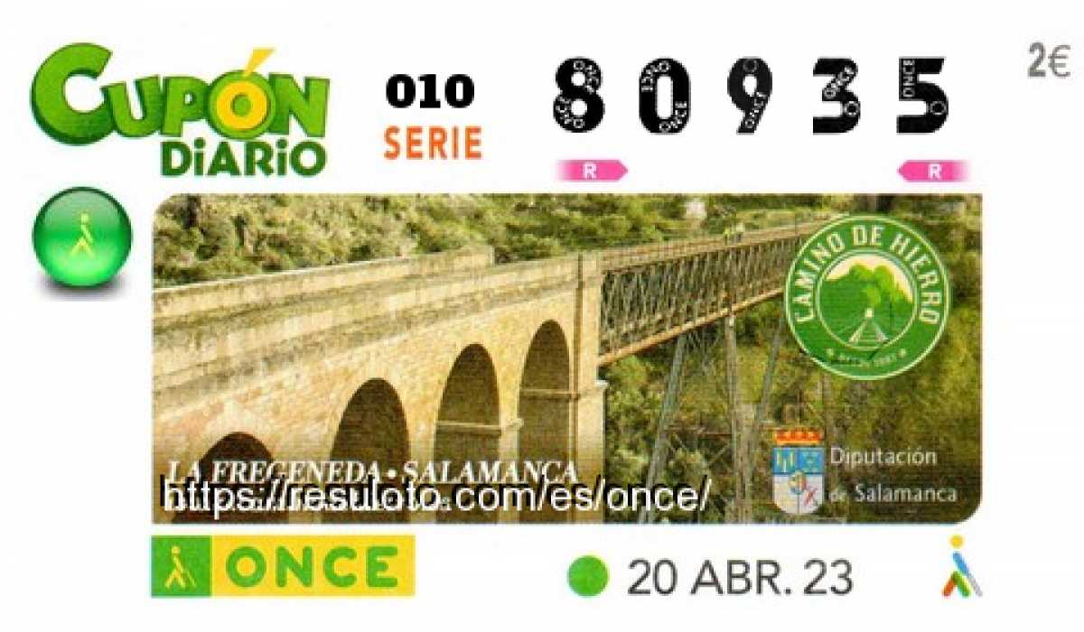 Cupón ONCE premiado el Jueves 20/4/2023