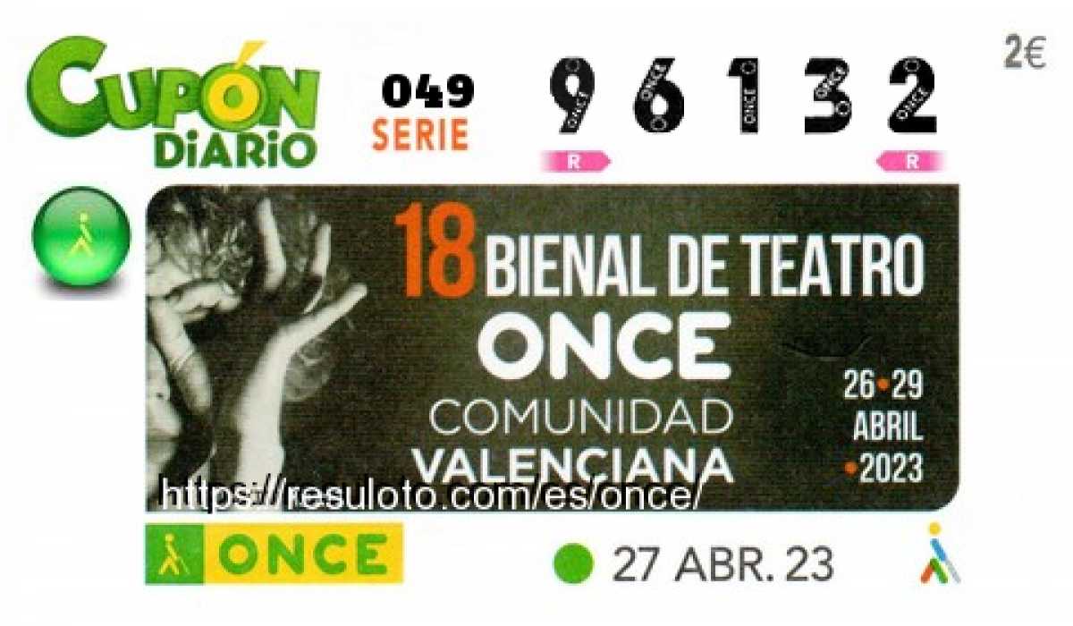 Cupón ONCE premiado el Jueves 27/4/2023