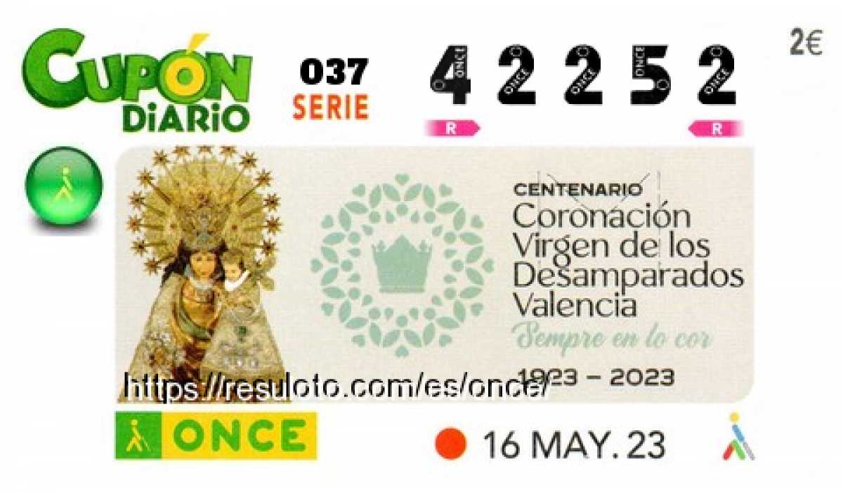 Cupón ONCE premiado el Martes 16/5/2023